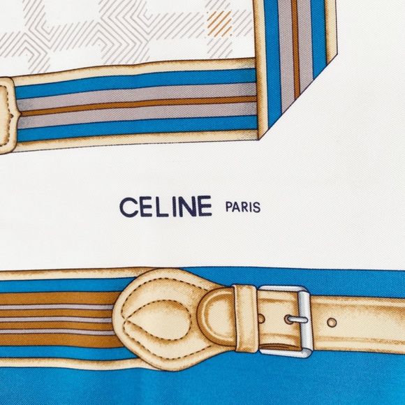 Celine Vintage 100% Silk Large Teal Bridle Horse Saddle Equestrian Scarf - Picture 4 of 14